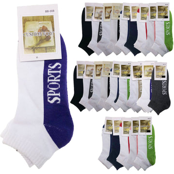 24x COTTON ANKLE SOCKS Sport Cushion Foot Low Cut Running - Assorted Colours Bulk - 2-8 - 0