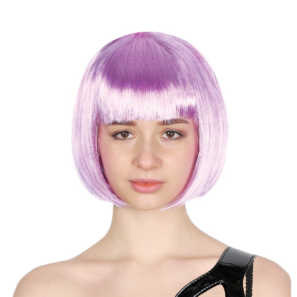 Bob Wig Costume Short Straight Fringe Cosplay Party Full Hair Womens Fancy Dress - Lilac