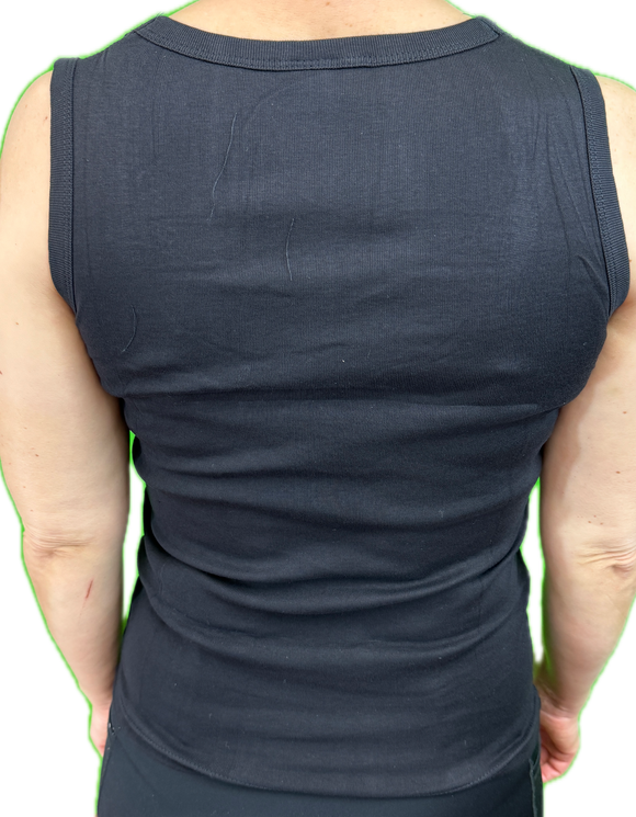 Ladies Sleeveless Singlet Top Womens Summer Basic Tank Shirt Lace Motif Front - Black - 20-22