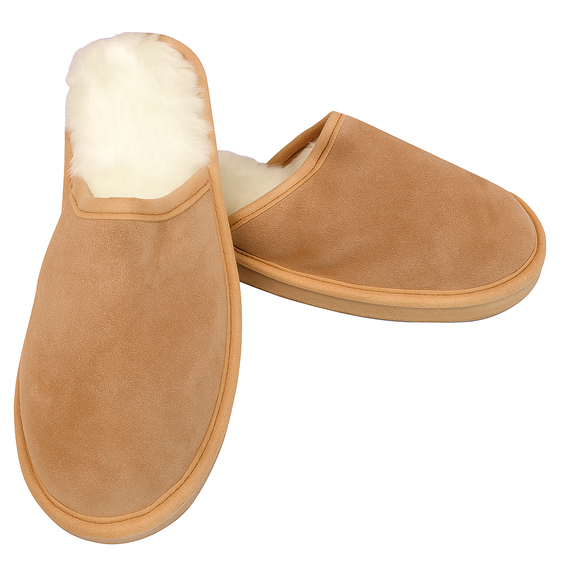 Sheepskin Wool Mens Slippers Scuffs Slip On Winter Ugg Slippers in Chestnut - 9