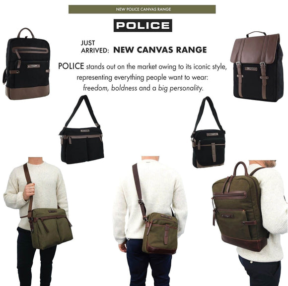 POLICE Wings Mens Canvas Crossbody Bag in Black