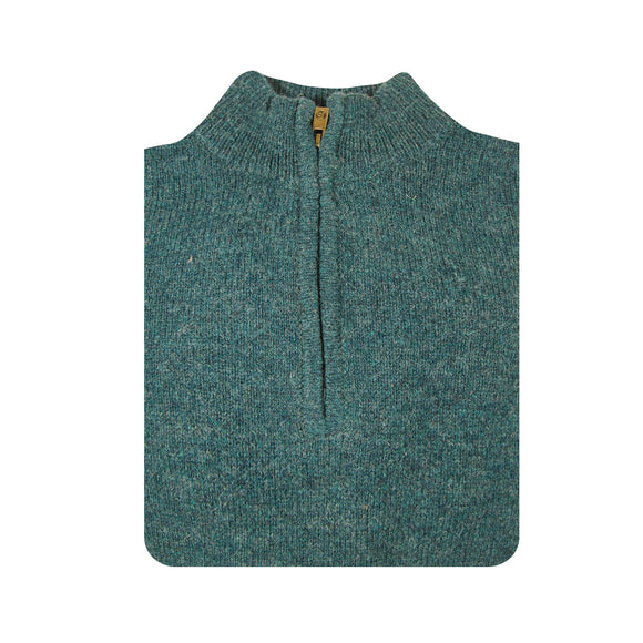100% SHETLAND RAGG WOOL Half Zip Up Knit JUMPER Pullover Mens Sweater Knitted - Sherwood - 4XL