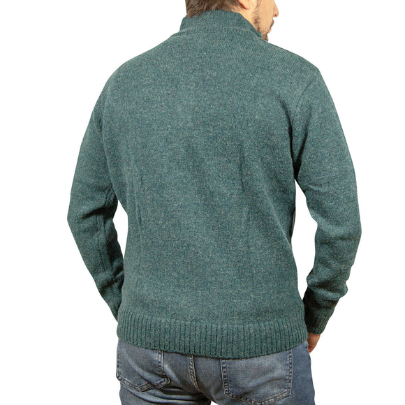 100% SHETLAND RAGG WOOL Half Zip Up Knit JUMPER Pullover Mens Sweater Knitted - Sherwood - 6XL