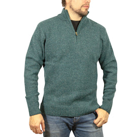 100% SHETLAND RAGG WOOL Half Zip Up Knit JUMPER Pullover Mens Sweater Knitted - Sherwood - M - 0