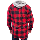 Mens Cotton Flannelette Shirt w Jersey Hood Long Sleeve Flannel - Red - M-8