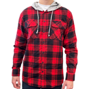 Mens Cotton Flannelette Shirt w Jersey Hood Long Sleeve Flannel - Red - XL-4