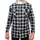 Mens Cotton Flannelette Shirt w Jersey Hood Long Sleeve Flannel - Black - 2XL-2