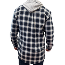 Mens Cotton Flannelette Shirt w Jersey Hood Long Sleeve Flannel - Black - M-4