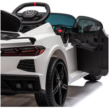 12V Licensed V8 Corvette Battery Powered Sports Kids Ride On Car – White - 0