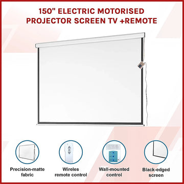 150" Electric Motorised Projector Screen TV +Remote - 0