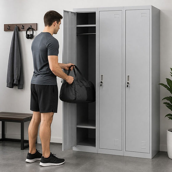Three-Door Side by Side Office Gym Shed Storage Locker
