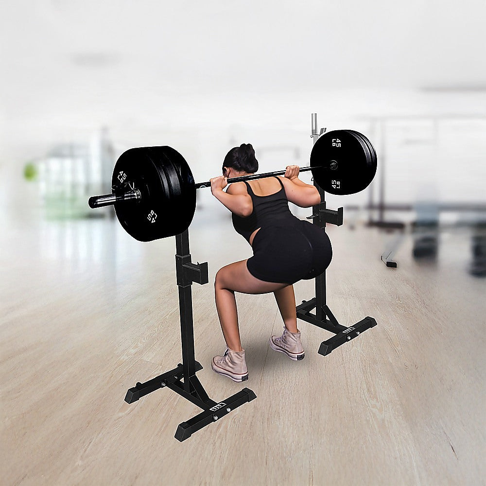 Squat Rack Stand Pair Bench Press Weight Lifting Barbell - 0