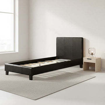 Single PU Leather Bed Frame Black - 0