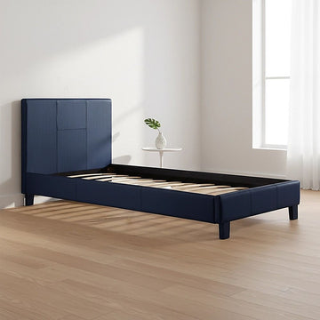 Single PU Leather Bed Frame Blue - 0