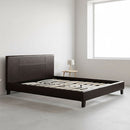 Queen PU Leather Bed Frame Brown-2