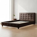 Queen PU Leather Deluxe Bed Frame Brown-2