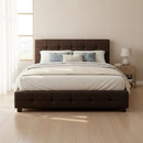 Queen PU Leather Deluxe Bed Frame Brown-5