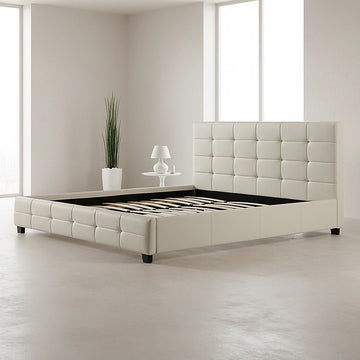 King PU Leather Deluxe Bed Frame White - 0