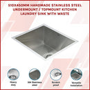 510x450mm Handmade Stainless Steel Undermount / Topmount Kitchen Laundry Sink with Waste-3