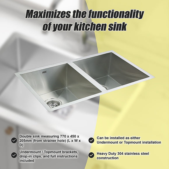 770x450mm Handmade Stainless Steel Undermount / Topmount  Kitchen Sink with Waste