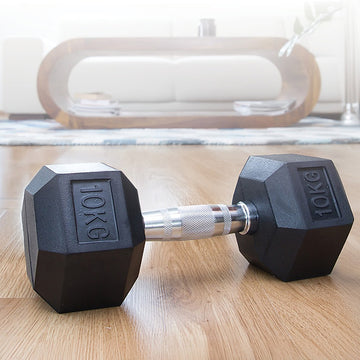 10KG Commercial Rubber Hex Dumbbell Gym Weight - 0