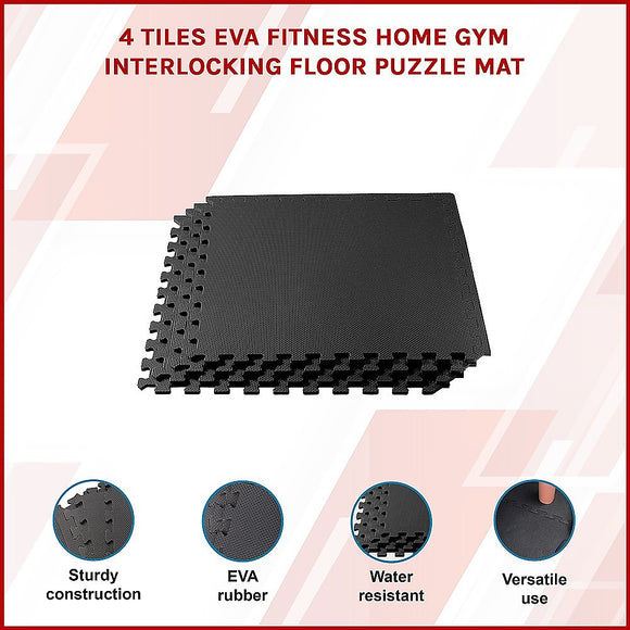 4 Tiles EVA Interlocking Gym Floor Mats – Home Fitness Puzzle Exercise Mat Set