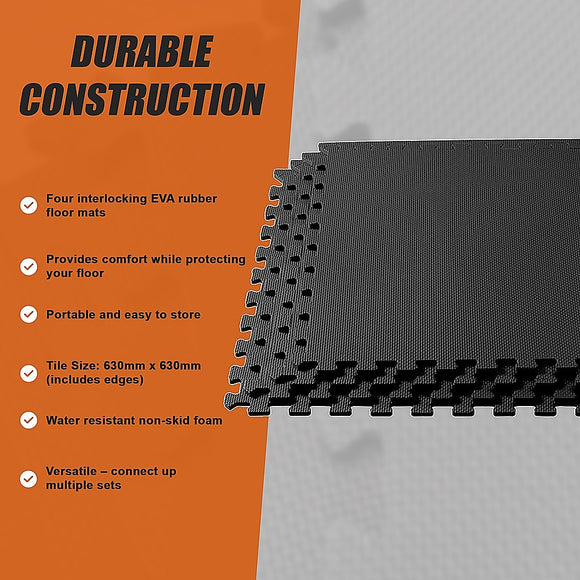 4 Tiles EVA Interlocking Gym Floor Mats – Home Fitness Puzzle Exercise Mat Set