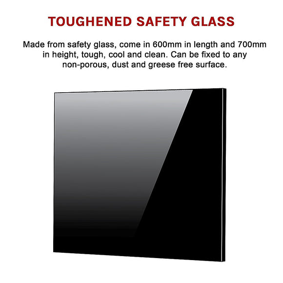 Toughened 60cm x 70cm Black Glass Kitchen Splashback