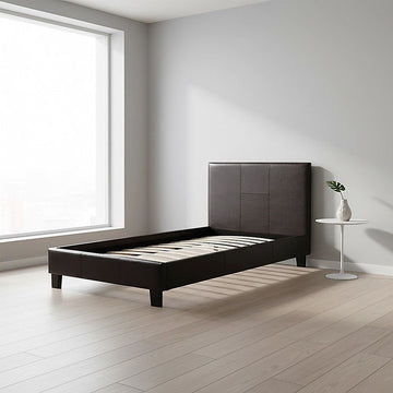 Single PU Leather Bed Frame Brown - 0