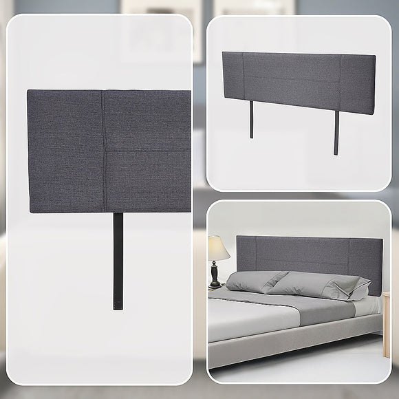 Linen Fabric King Bed Headboard Bedhead - Grey