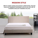 Queen Linen Fabric Bed Frame Beige-9