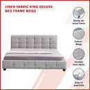 Linen Fabric King Deluxe Bed Frame Beige-3