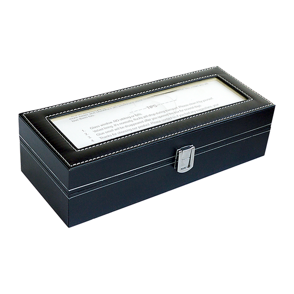 6 Slot Mens Watch Display Case Box Black PU Leather