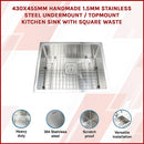 430x455mm Handmade 1.5mm Stainless Steel Undermount / Topmount Kitchen Sink with Square Waste-3
