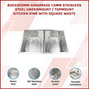 835x505mm Handmade 1.5mm Stainless Steel Undermount / Topmount Kitchen Sink with Square Waste-3