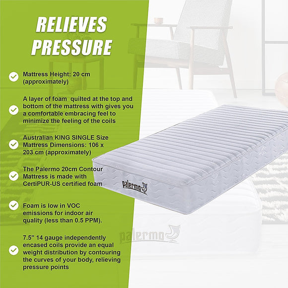 Contour Encased Coil King Single Mattress – Hybrid Support with CertiPUR-US® Certified Foam Comfort Layers