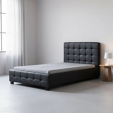 King Single PU Leather Deluxe Bed Frame Black - 0