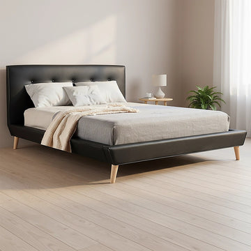 Double PU Leather Deluxe Bed Frame Black - 0