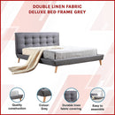 Double Linen Fabric Deluxe Bed Frame Grey-3