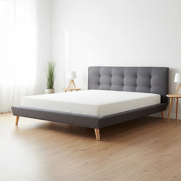 Queen Linen Fabric Deluxe Bed Frame Grey - 0