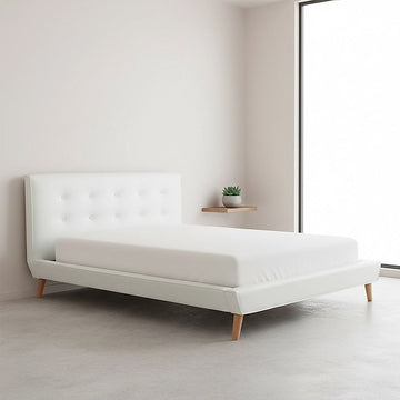 Queen PU Leather Deluxe Bed Frame White - 0