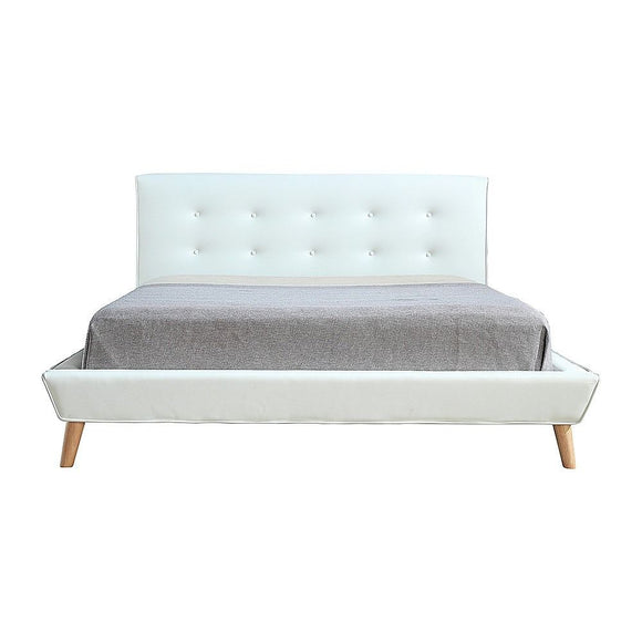 Queen PU Leather Deluxe Bed Frame White
