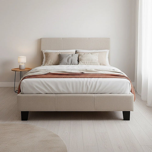 King Single Linen Fabric Bed Frame Beige