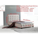 King Single Linen Fabric Deluxe Bed Frame Beige-8