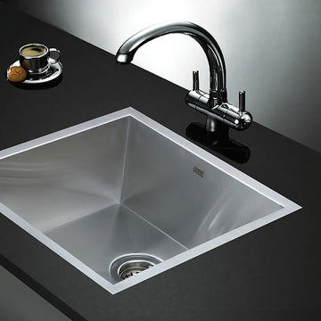 440x440mm Handmade Stainless Steel Undermount / Topmount Kitchen Laundry Sink with Waste - 0