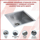 440x440mm Handmade Stainless Steel Undermount / Topmount Kitchen Laundry Sink with Waste-3