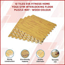 12 Tiles EVA Fitness Home Yoga Gym Interlocking Floor Puzzle Mat - Wood Colour-3
