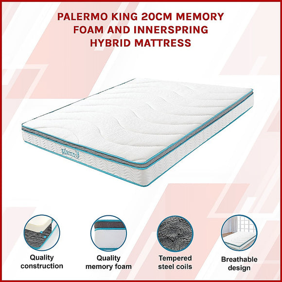King 20cm Hybrid Mattress – Memory Foam and Innerspring Support