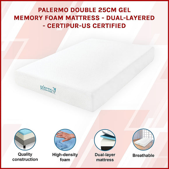Double 25cm Gel Memory Foam Mattress – Dual-Layered Comfort with CertiPUR-US® Certified Foam