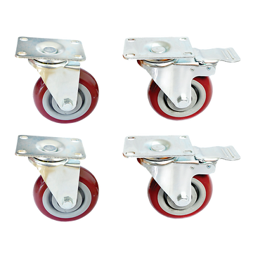 4 x 4" Heavy Duty PU Swivel Castor Wheels With Brake - 0
